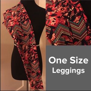 OS Floral & Arrow Red/Black LuLaRoe Leggings - NWOT